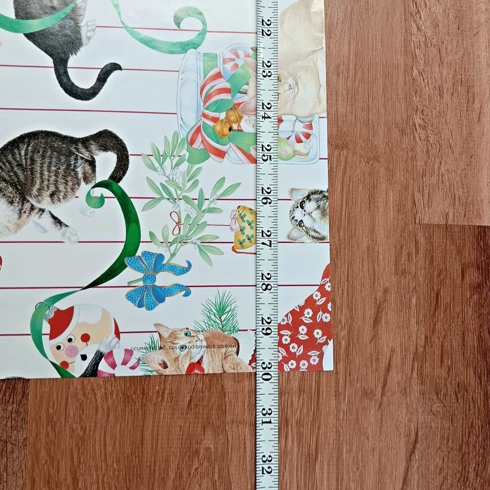 Current Kitties Super Size Christmas Gift Wrap 1987 Vintage 30x48 Sheet 2 Cards